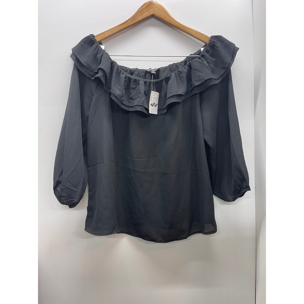 J. Crew Mercantile Black Ruffle Off The Shoulder Blouse Top Size M NEW